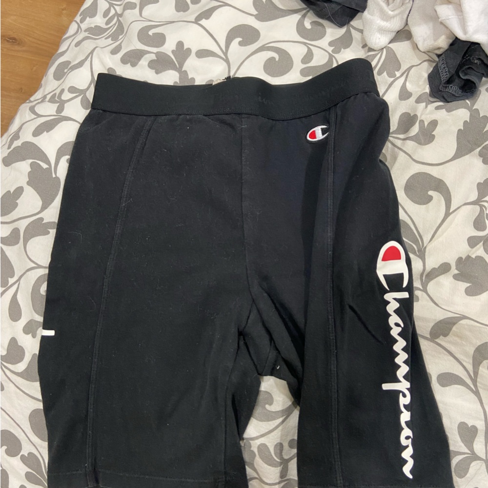 Champion Black Biker Shorts with Logo and Elastic Waistband